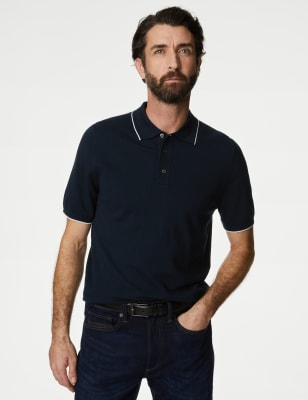 

Mens M&S Collection Cotton Rich Short Sleeve Knitted Polo Shirt - Dark Navy, Dark Navy