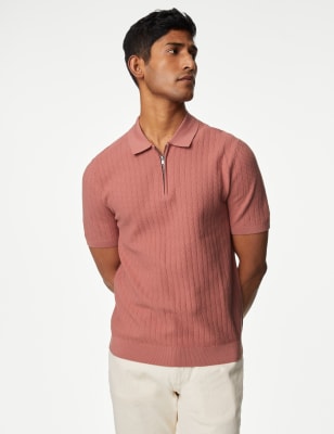 

Mens M&S Collection Cotton Rich Textured Knitted Polo Shirt - Pink, Pink