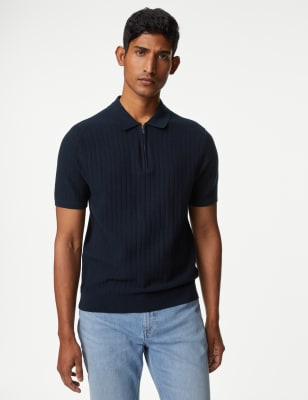 

Mens M&S Collection Cotton Rich Textured Knitted Polo Shirt - Dark Navy, Dark Navy