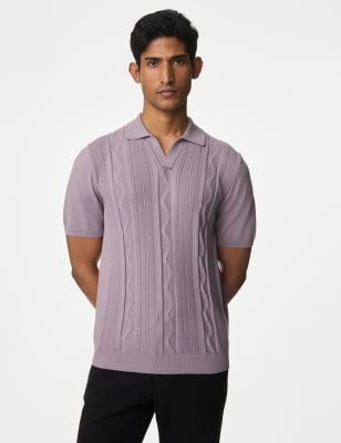 

M&S Collection Polo de punto texturizado de algodónMens - Medium Lavender, Medium Lavender