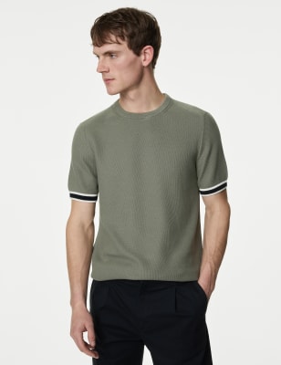 

Mens M&S Collection Cotton Rich Textured Knitted T-Shirt - Sage Green, Sage Green