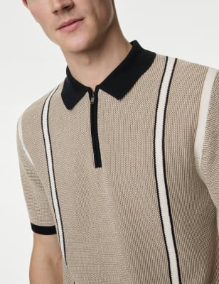 

Mens M&S Collection Strick-Poloshirt mit hohem Baumwollanteil und Strukturmuster - Navy Mix, Navy Mix