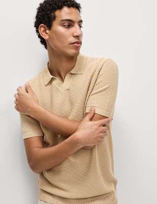 

Mens M&S Collection Pure Cotton Open Neck Knitted Polo Shirt, Sand