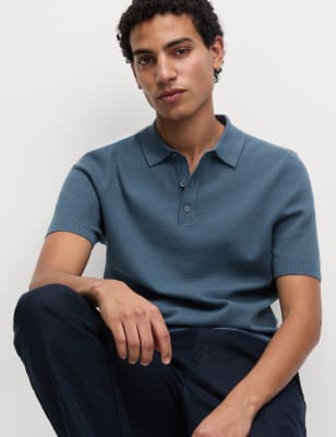 

Mens M&S Collection Cotton Rich Textured Knitted Polo Shirt, Air Force Blue