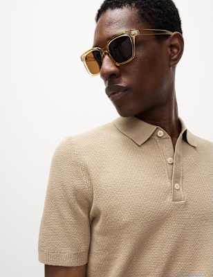 

Mens M&S Collection Cotton Rich Textured Knitted Polo Shirt, Sand