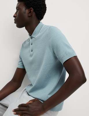 

Mens M&S Collection Cotton Rich Knitted Polo Shirt, Light Airforce