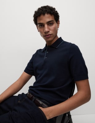 

Mens M&S Collection Cotton Rich Knitted Polo Shirt, Navy