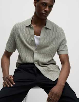 

Mens M&S Collection Cotton Rich Textured Knitted Polo Shirt, Light Putty