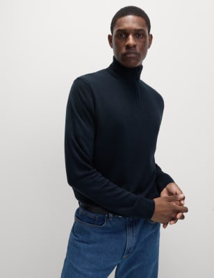 

Mens M&S Collection Pullover mit hohem Kragen, halbem Reißverschluss und Cashmilon™ - Navy, Navy