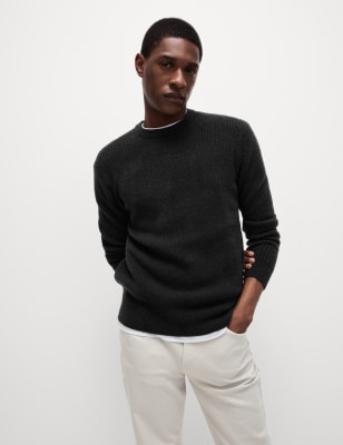 

Mens M&S Collection Supersoft Crew Neck Jumper with Wool - Black, Black