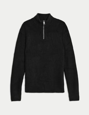 

Mens M&S Collection Supersoft Half Zip Jumper with Wool - Black, Black