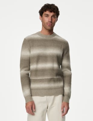 

Mens M&S Collection Supersoft Striped Jumper with Wool - Neutral, Neutral