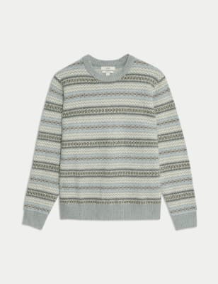 

Mens M&S Collection Supersoft Fair Isle Crew Jumper with Wool - Grey Mix, Grey Mix