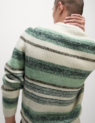 

Mens M&S Collection Supersoft Striped Crew Neck Jumper with Wool - Light Green Mix, Light Green Mix