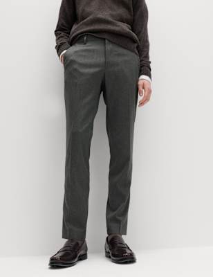 Mens M&S 2pk Slim Fit Stretch Smart Trousers, Charcoal