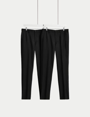 

Mens M&S Collection 2pk Slim Fit Active Waist Trousers - Black/Black, Black/Black