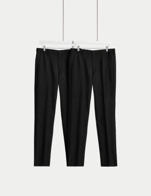 

Mens M&S Collection 2pk Regular Fit Crease Resist Trousers - Black/Black, Black/Black