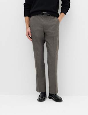 Mens M&S 2pk Regular Fit Flat Front Trousers, Charcoal