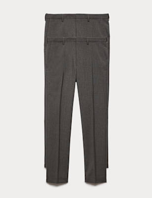 Mens M&S 2pk Slim Fit Active Waist Smart Trousers, Charcoal