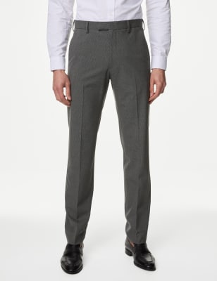

Mens M&S Collection Textured Flat Front Stretch Trousers - Grey, Grey