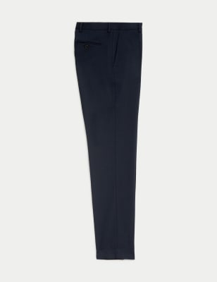 

Mens M&S Collection Wool Blend Flat Front Stretch Trousers - Navy, Navy