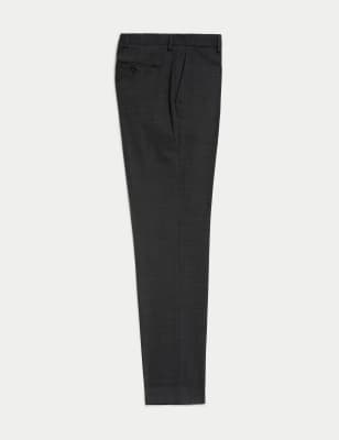

Mens M&S Collection Wool Blend Flat Front Stretch Trousers - Charcoal, Charcoal