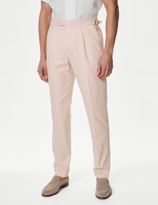 

Mens M&S Collection Pleat Front Tailored Trousers - Soft Pink, Soft Pink