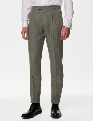 

Mens M&S Collection Linen Rich Single Pleat Elasticated Trousers - Sage Green, Sage Green