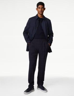 

Mens M&S Collection Check Single Pleat Elasticated Trousers - Navy, Navy