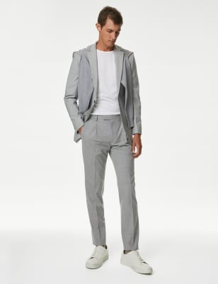 

Mens M&S Collection Single Pleat Active Waist Textured Trousers - Light Grey, Light Grey