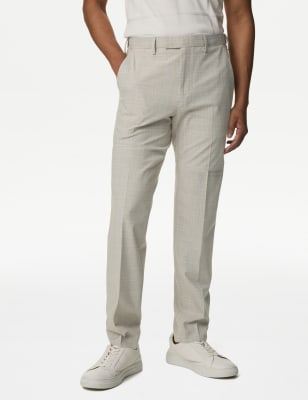 

Mens M&S Collection Tailored Fit Check Active Waist Trousers - Neutral, Neutral