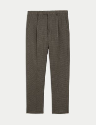 

Mens M&S Collection Tailored Fit Puppytooth Single Pleat Trousers - Brown, Brown