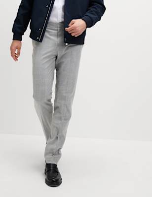 

Mens M&S Collection Tailored Fit Flat Front Check Trousers, Grey
