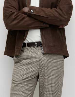 

Mens M&S Collection Tailored Fit Puppytooth Flat Front Trousers, Neutral
