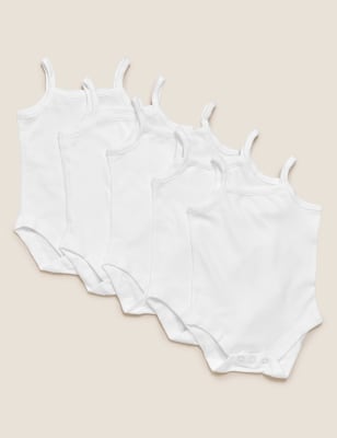 

M&S Collection Pack de 5 bodies 100% algodón de tirantes (6½ lbs-3 años) - White, White