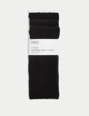 

M&S Collection Pack de 3 pares de medias de punto trenzado (2-16 años) - Black, Black