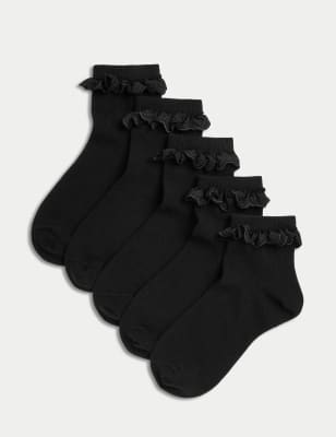 

Girls M&S Collection 5pk Cotton Blend Frill Socks (6 Small - 7 Large) - Black Mix, Black Mix