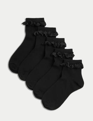

Girls M&S Collection 5pk Cotton Blend Frill Socks (6 Small - 7 Large) - Black Mix, Black Mix