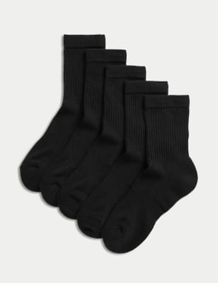 

Unisex,Boys,Girls M&S Collection 5pk Cotton Rich Sports Socks (6 Small - 10.5 Large) - Black, Black