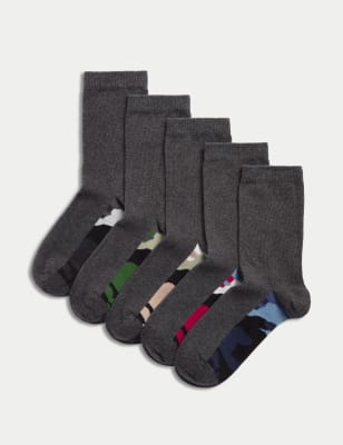 

Unisex,Boys,Girls M&S Collection 5pk Cotton Rich Camo Sole School Socks (6 Small - 7 Large) - Grey, Grey