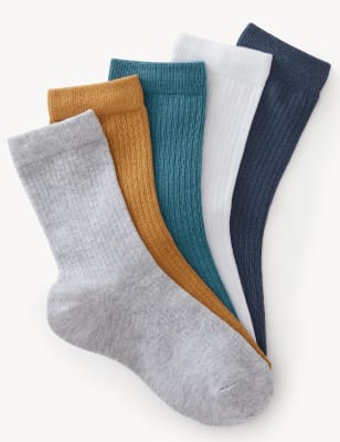 

Unisex,Boys,Girls M&S Collection 5pk Cotton Rich Ribbed Socks - Multi, Multi