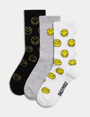 

Unisex,Boys,Girls M&S Collection Cotton Blend SmileyWorld® Ribbed Socks (8.5 Small - 7 Large) - Multi, Multi