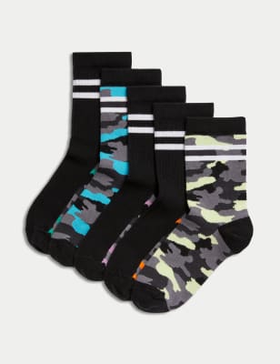 

Unisex,Boys,Girls M&S Collection 5pk Cotton Rich Camouflage Socks (6 Small - 7 Large) - Multi, Multi