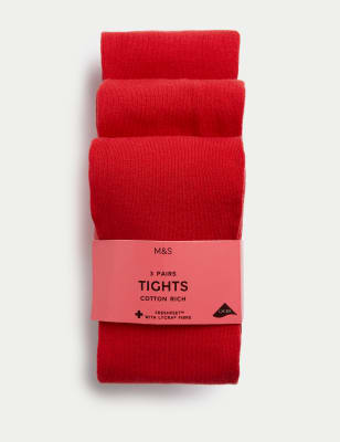 

Girls M&S Collection 3pk Cotton Rich School Tights (3-14 Yrs) - Red, Red