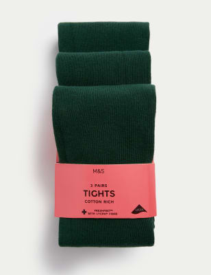 

M&S Collection Pack de 3 pares de medias de algodón escolares (3-14 años) - Green, Green