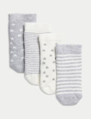 

M&S Collection Pack de 4 pares de calcetines de rizo de algodón para bebé (0-24 meses) - Grey Mix, Grey Mix