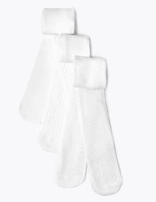 

Girls M&S Collection 3 Pack of Pelerine, Ribbed & Plain White Tights (0-2 Yrs) - Winter White, Winter White