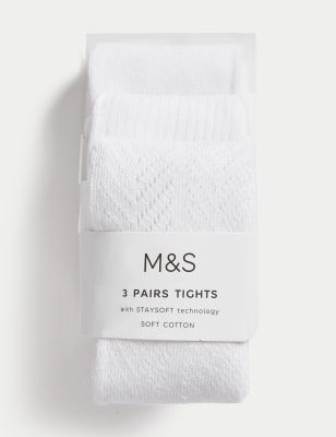 

Girls M&S Collection 3pk Cotton Rich Tights (0-24 Mths) - White, White