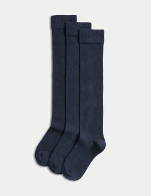 

Girls M&S Collection 3pk Cotton Rich Over the Knee Socks - Navy, Navy