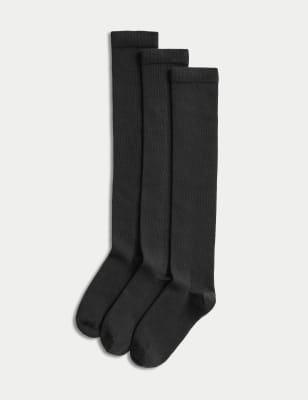 

Girls M&S Collection 3pk Cotton Rich Over the Knee Socks - Black, Black